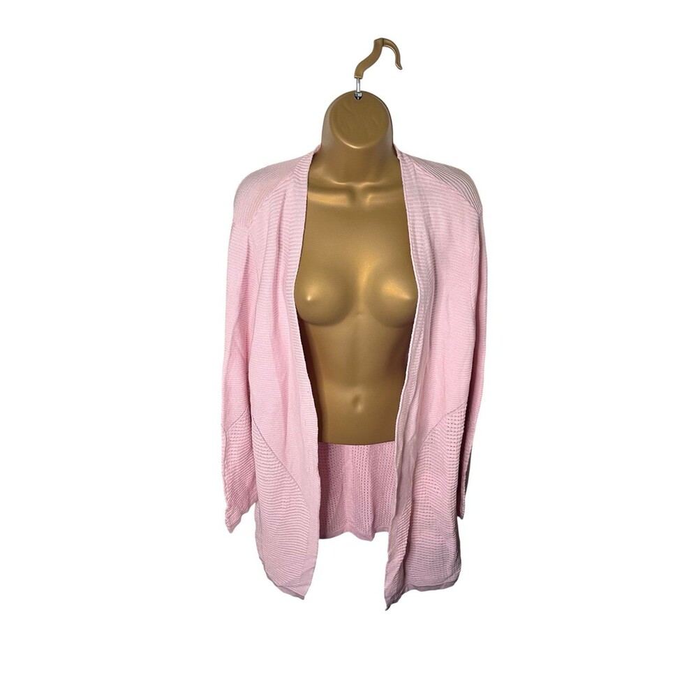 Allison Daley Plus Open Front Cardigan Ribbed Knit Lightweight Pink 2X
